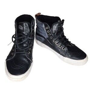 Vans Off The Wall Unisex Hi Top Size M 6 W 7.5 Black Leather Skateboard Shoes
